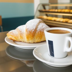 Petit-déjeuner italien avec cornetto et café chez La Cornetteria à Montréal